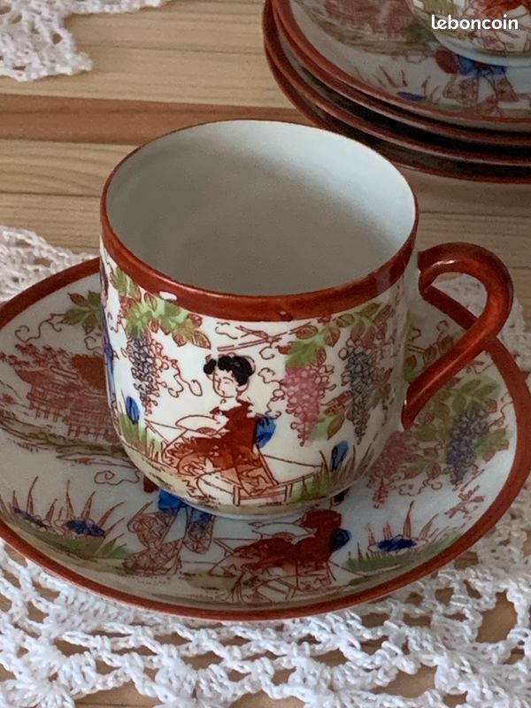 6 Tasses à Thé +Soucoupes Vintage Gheisha Porcelaine Ultra Fine (image 3)