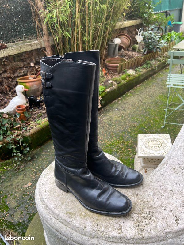 Bottes Cavalières Vintage INNOGUE En Cuir Noir - Taille 38 - Bon état - Talon Plat