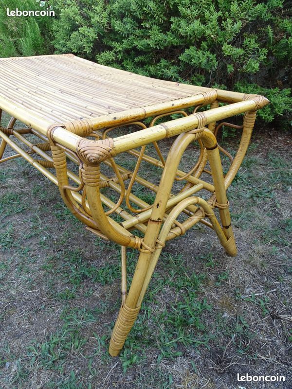 Table Basse Bambou Rotin Osier Design Bar Porte Revues Rétro Vintage Tiki 60 70's (image 3)