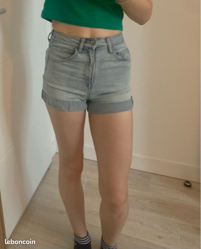 Short D'été H&M Noir - Taille 32 - Coton - Occasion Très Bon état
