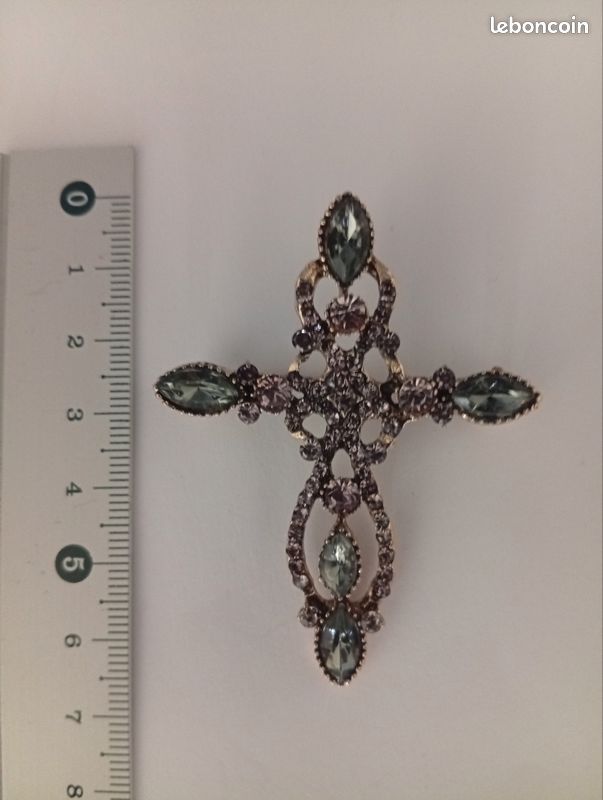 Broche Vintage Dorée à Strass En Forme De Croix Et Rosace - Style Victorien/baroque, Pour Col Ou Veste
