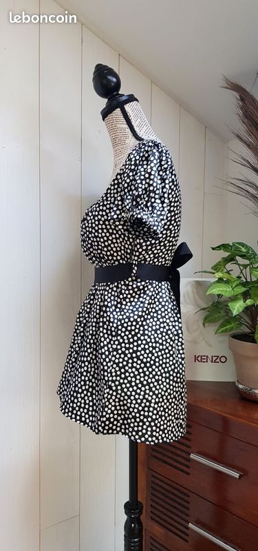 Chemisier Body Zara à Petits Pois - Noir Et Blanc - Taille S - Occasion Très Bon État