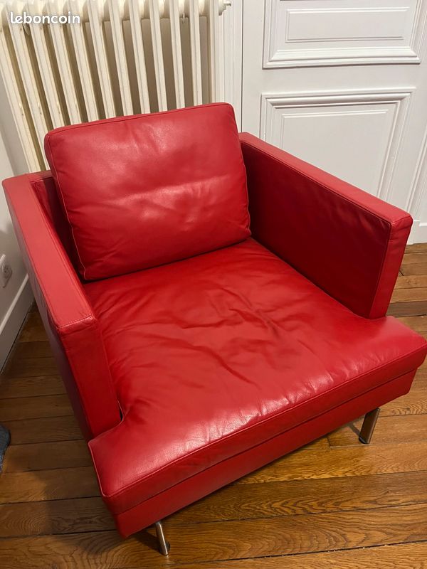 Fauteuil stricto sensu Didier Gomez en cuir rouge (image 7)