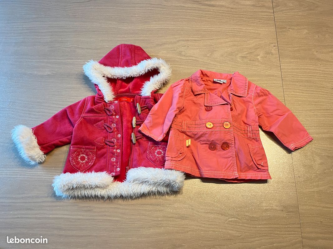 Lot de manteau et veste bébé fille mois rouge Tissaia et rose