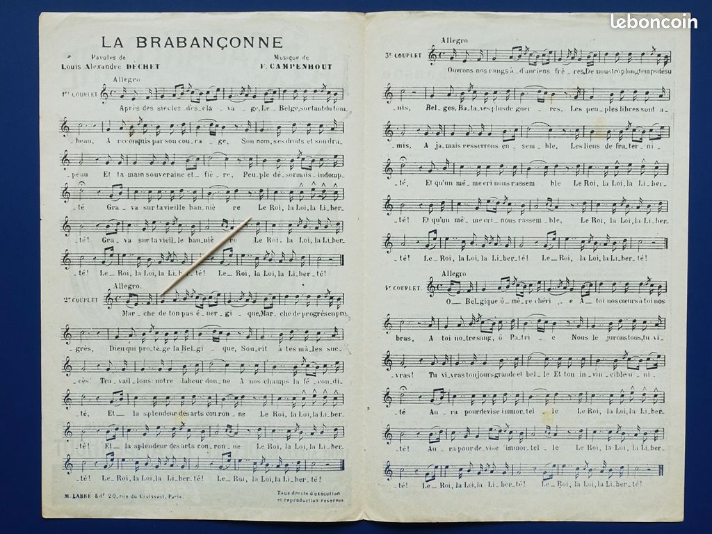 WW2 – Partition La Brabançonne - Chant national belge (image 2)