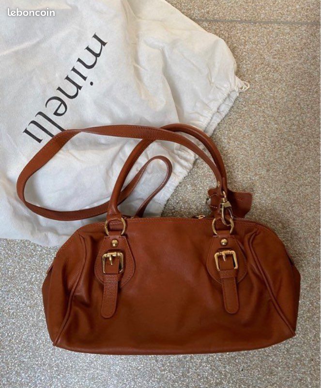 Sac bowling cuir Minelli cognac NEUF (image 1)
