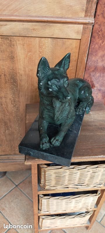 Sculpture De Chien En Régule Sur Socle Marbre - Vintage Style Années 40-60 - Occasion