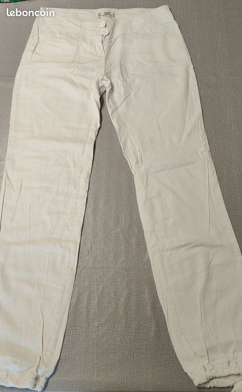 Pantalon lin blanc 38 (image 1)