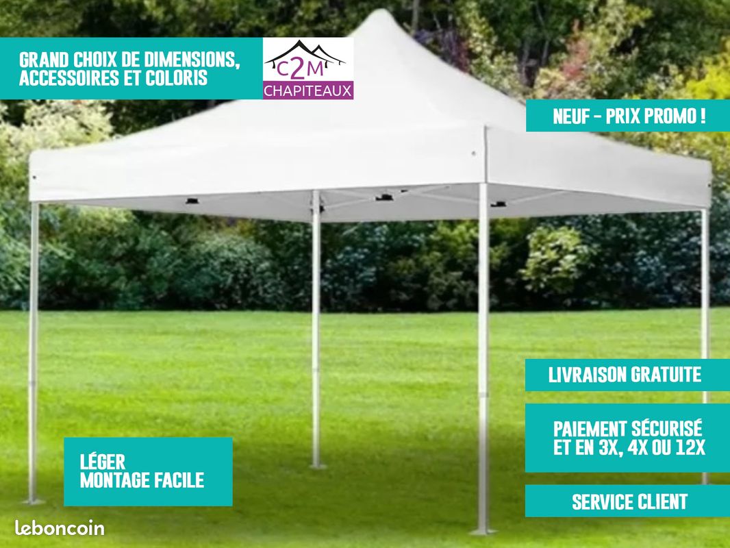 Tonnelle Pliante Barnum Tente 3x3 Acier - Montage Facile - Livraison Gratuite (image 1)