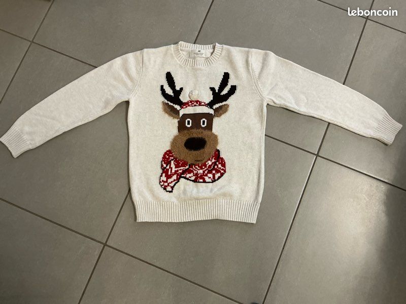 Pull beige H&M 8-10 ans cerf écharpe bonnet hiver Noël CAO74 (image 3)