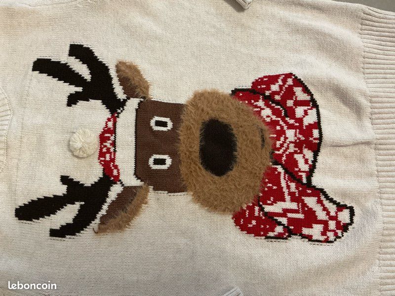 Pull beige H&M 8-10 ans cerf écharpe bonnet hiver Noël CAO74 (image 8)