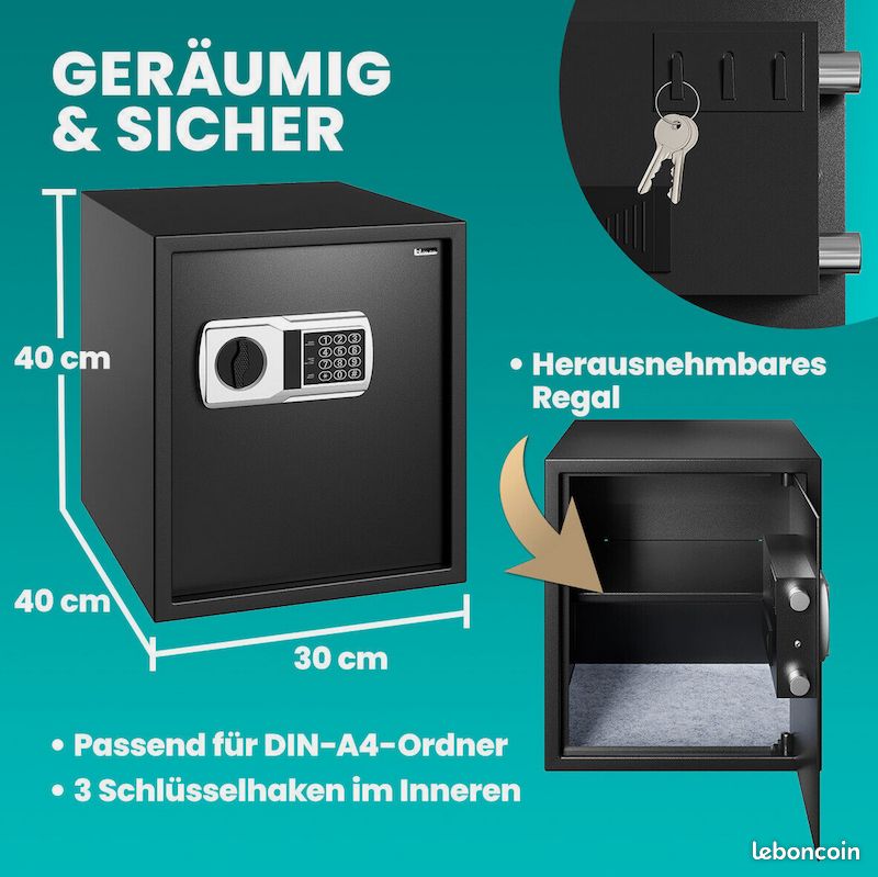 Coffre-fort électronique - acier - 2 clés - 35x40x40 cm - Neuf – Livraison gratuite en Europe ⭐ ⭐ ⭐ (image 5)