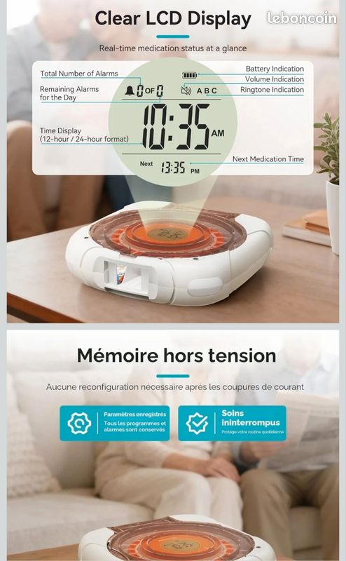 Grand Pilulier Automatique Intelligent NEUF sous cellophane 21 Compartiments Distributeur de Médicaments RETEKENESS TH017 Écran LCD 9 Alarmes Verrouillage Sécurisé Simple pour seniors (image 17)