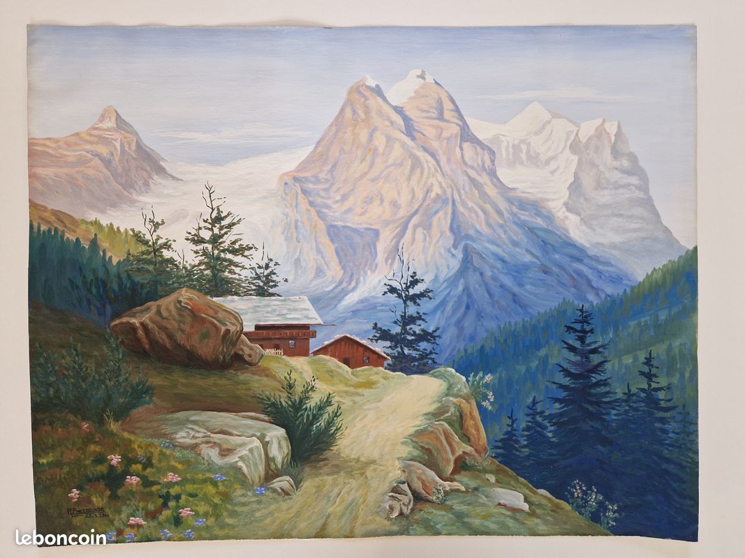 TABLEAU AQUARELLE PAYSAGE de montagne signé EUR 103,77 - PicClick FR