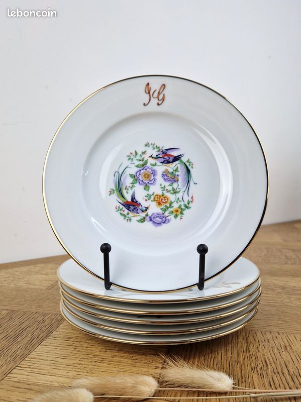 Lot De 12 Assiettes Kopin Déco Florale - Porcelaine - 1 Plate + 5 Creuses + 6 Dessert