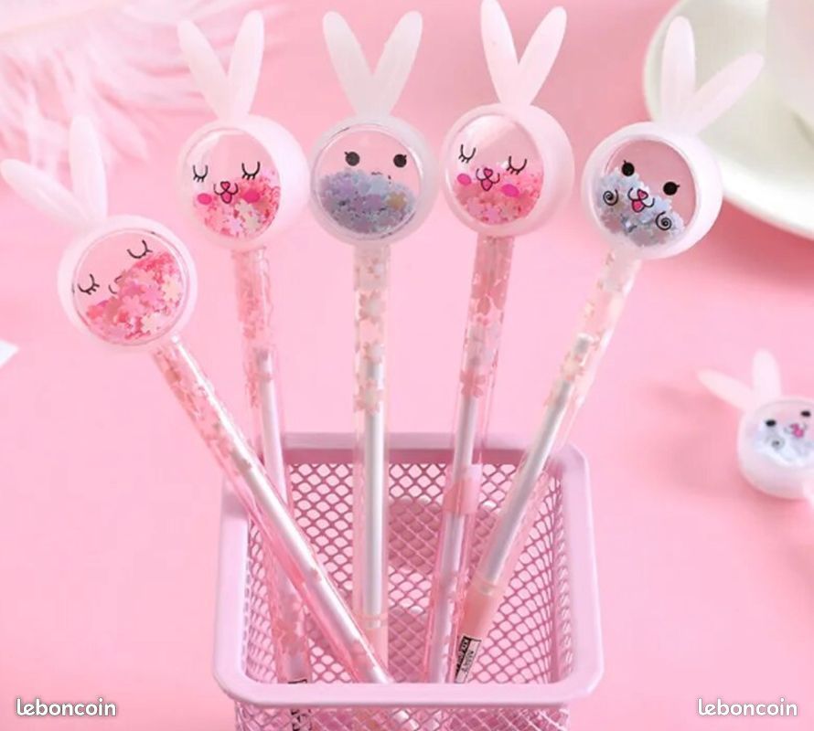 3 Stylos gel avec décor fleurs, animaux, paillettes, souvenir fête anniversaire enfants, fête fin d'année, neufs, 1/p (image 7)