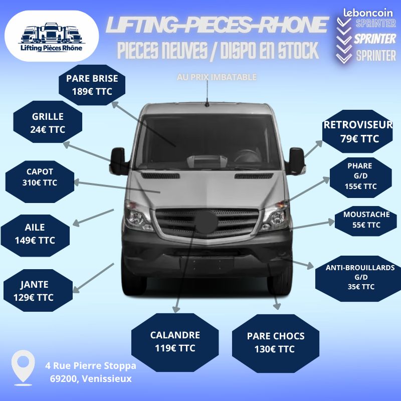 Pièces neuves Mercedes Sprinter 2013‑2018 – Pare‑chocs, phares, capot, ailes, freinage, filtres, rétroviseurs (image 1)
