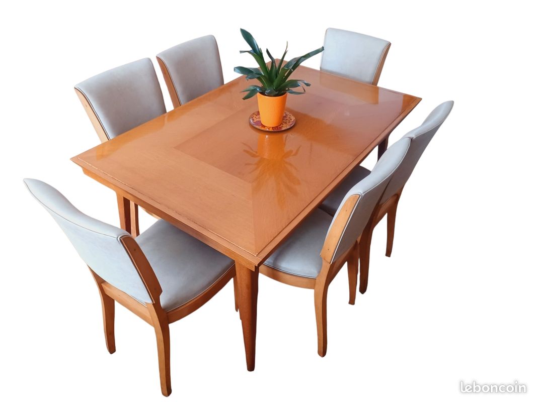Superbe Ensemble table extensible + 6 chaises vintage 60's 70's arts déco (image 1)
