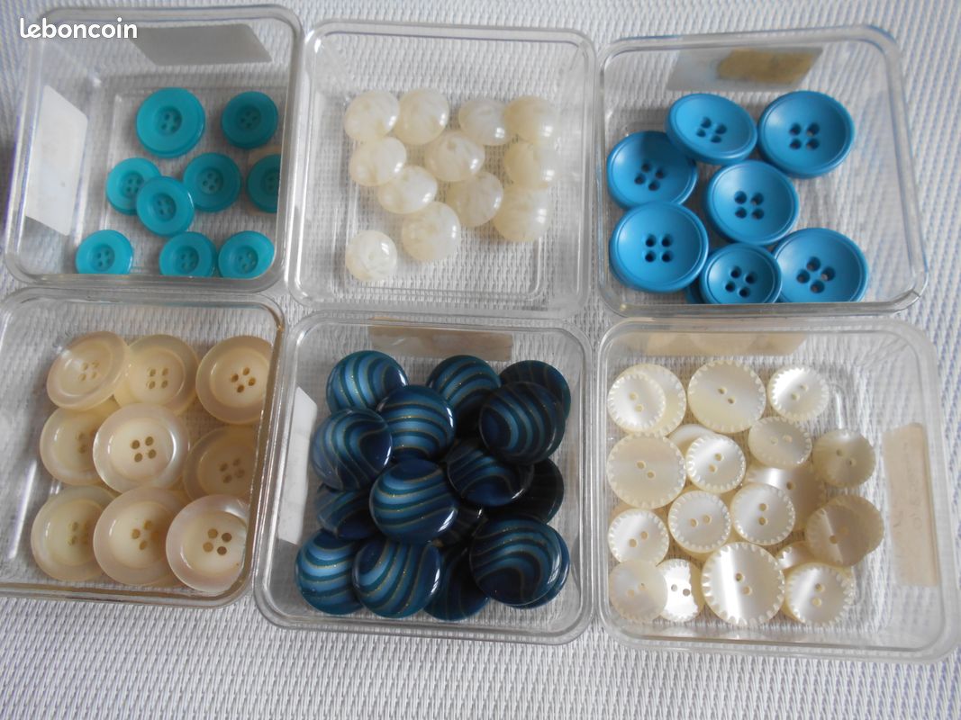 Lot De 6 Boutons Vintage Plastique Bleu Sarcelle - Années 50, Diamètre 19.5mm