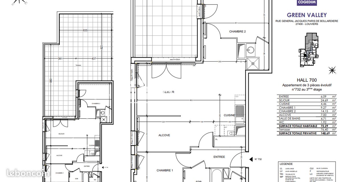 Appartement 3 pièces 72 m² · à Louviers · 72 m² · 863 €/mois
