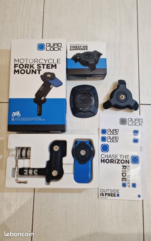 Support moto vélo trotinette kit complet quadlock quad lock neuf avec anti vibration et adaptateur universel - Équipement moto