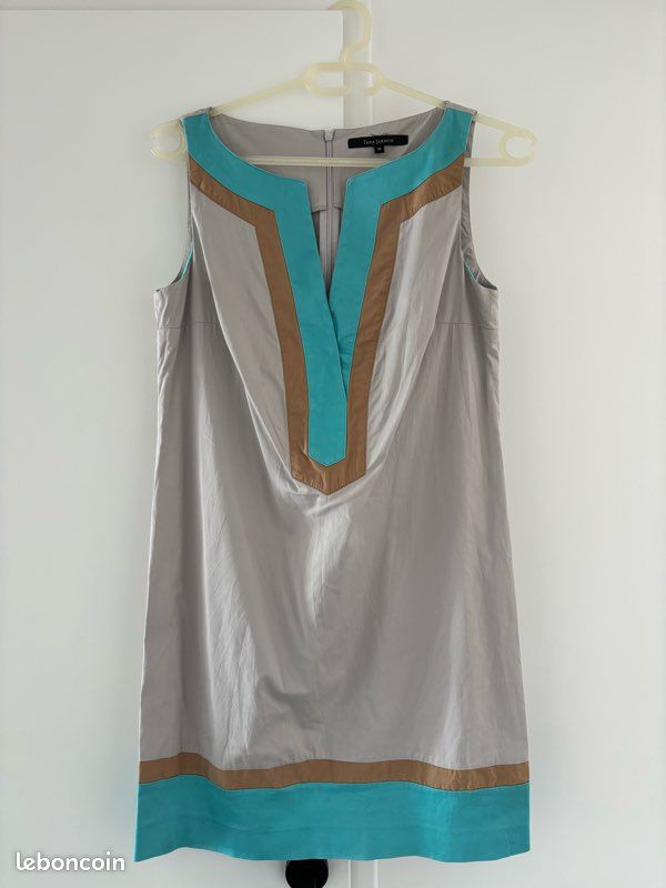 Robe Menthe à Volants Tara Jarmon Taille 38 - Occasion En Très Bon état, Motif Rayé