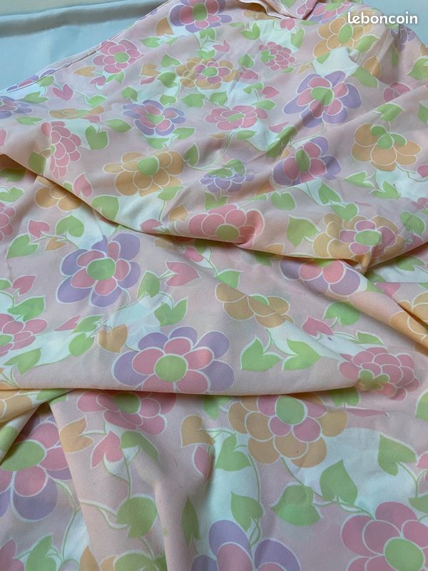 Coupon Tissu Vintage Pilou Fleuri - Satiné, 50x59 Cm, Rose, Coton, Motif Petites Fleurs