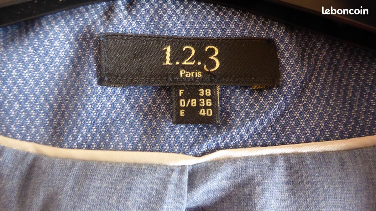 Veste marque 1-2-3 bleu moucheté blanche (image 4)