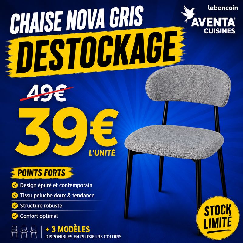 Chaise NOVA grise bouclette – tendance et confortable (image 1)