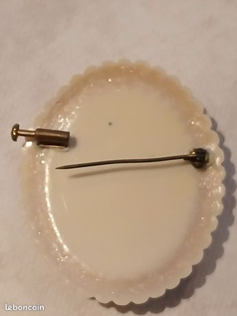 Broche Camée Antique - Cygne En Celluloïd Filigrané Ajouré - Monture Laiton - Style Vintage #AE# K17