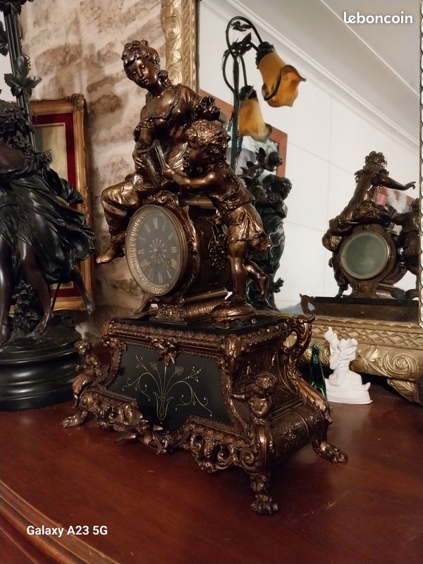 Pendule 19e siècle scène de lecture la mère et l enfant (image 2)