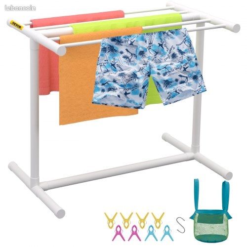 Porte-serviettes Autoportant 4 Barres – En Métal Résistant à La Rouille – Pour Salle De Bain, Piscine Ou Extérieur – Blanc, 65x20x110 Cm