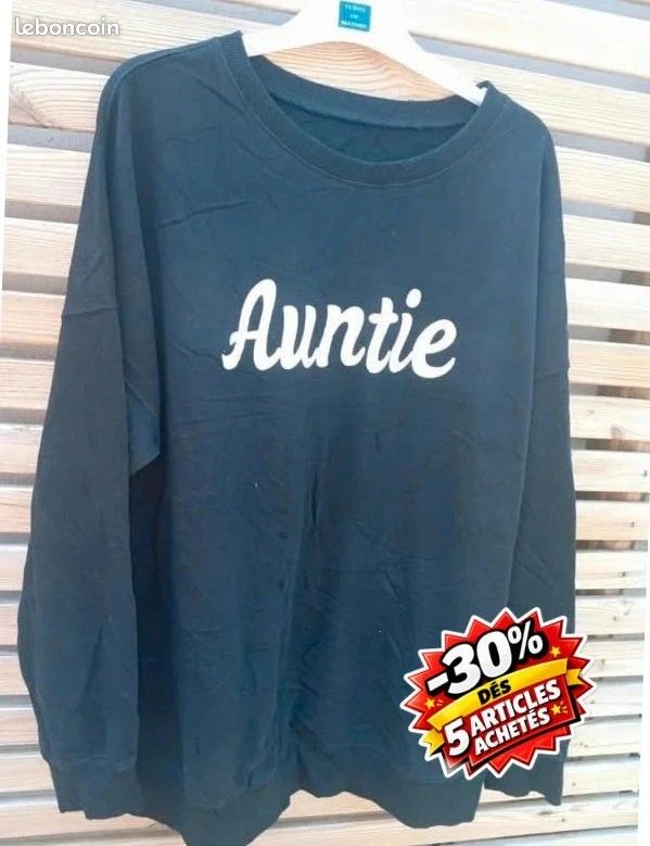 Sweat américain universitaire homme XXL noir floqué Auntie très bon état (image 1)