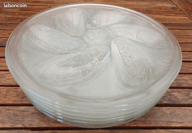 Lot De 6 Assiettes à Huîtres Arcoroc – Verre Pressé Vintage, France, Bon état