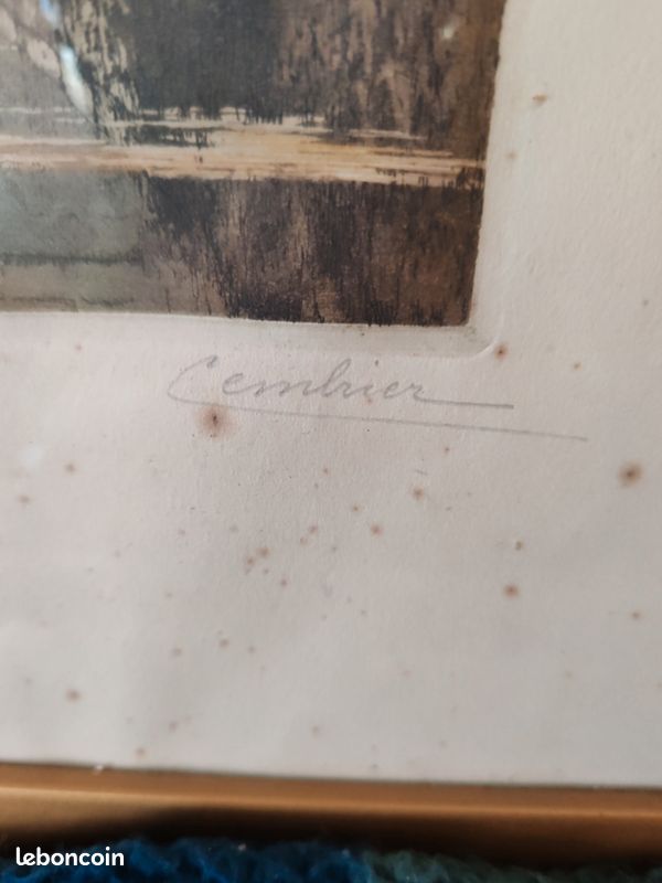 2 gravures anciennes (eaux-fortes) signées Combrier – scènes de village (image 3)