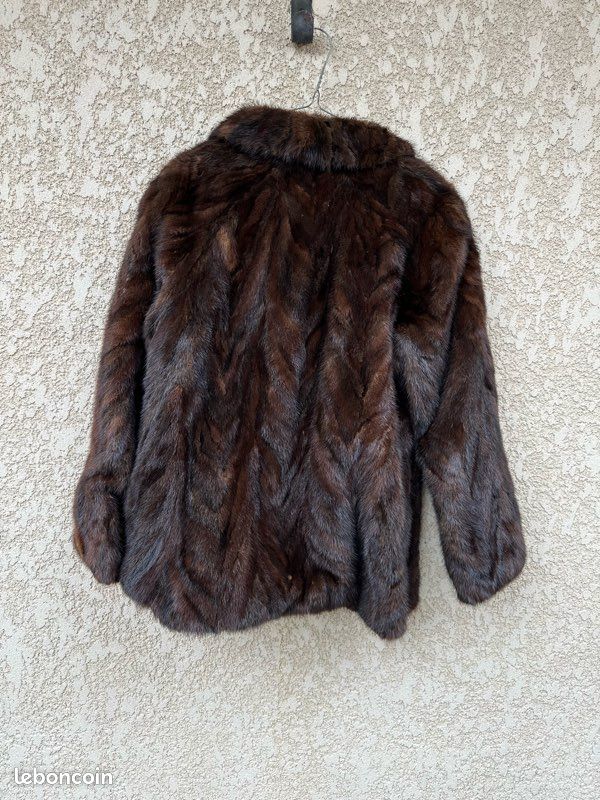 Veste 3/4 Imitation Fourrure Vison – Taille 42 – Marron – Occasion Très Bon état