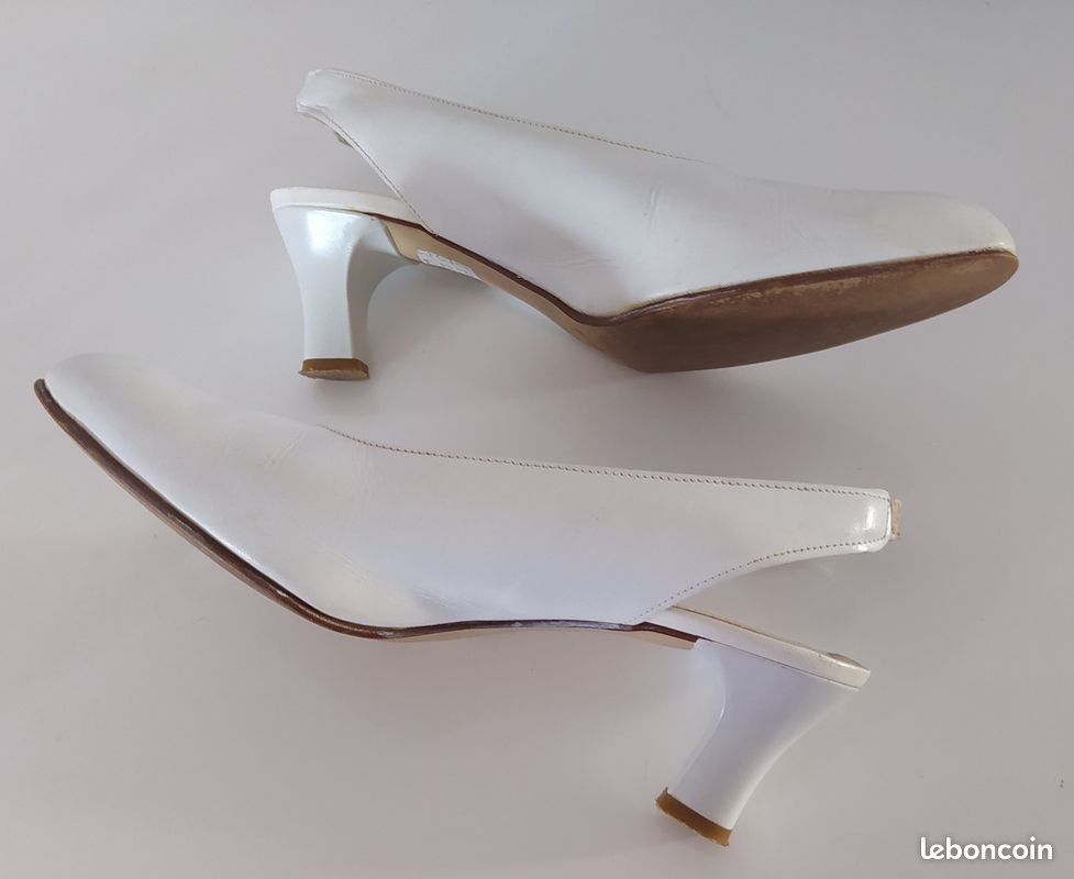 GEO REINO - Escarpins Blanc/argent/doré en cuir à talon et bride arrière pour mariage ou autres occasions - Pointure 38 (image 3)