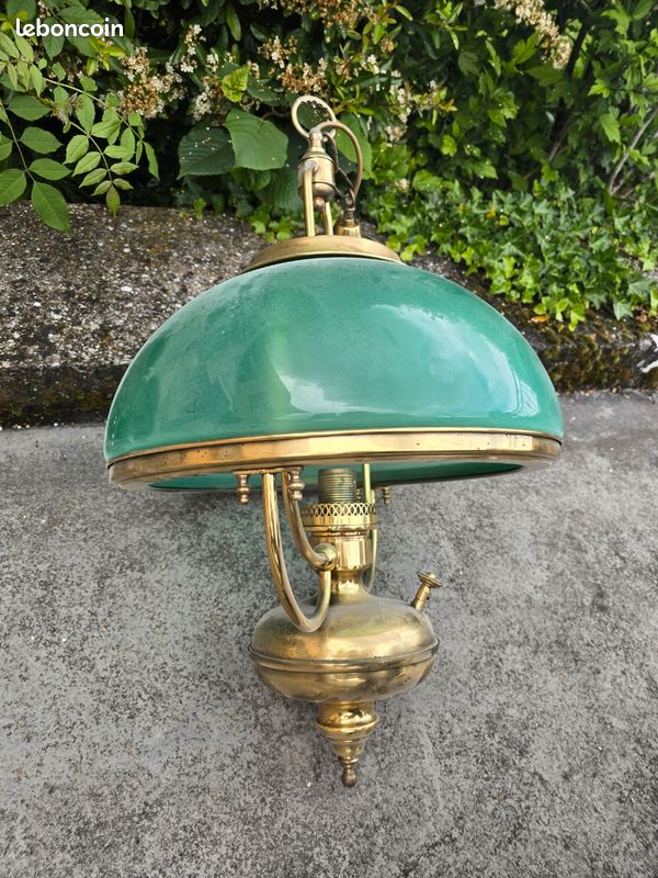 Suspension vintage laiton et opaline verte (image 1)