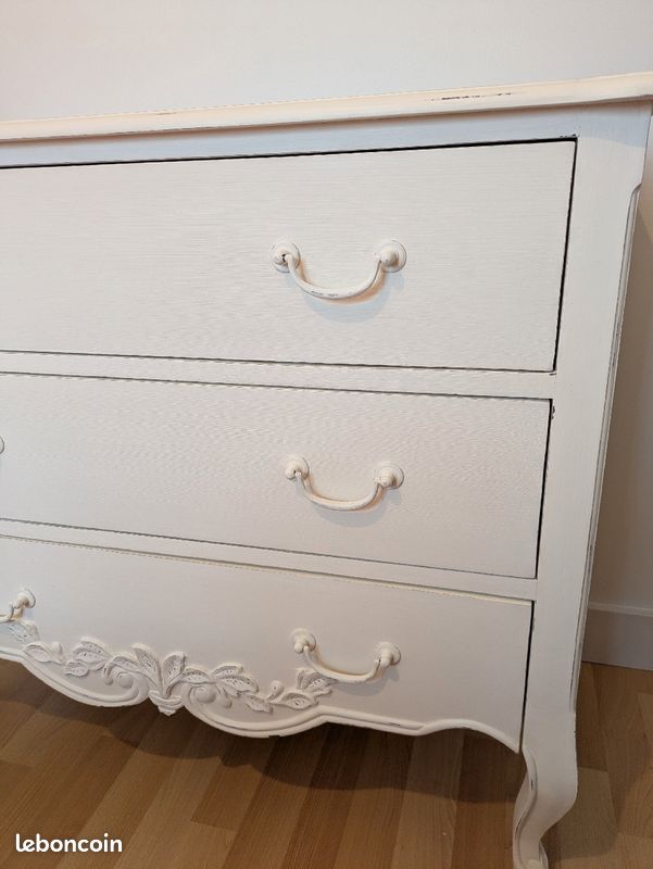 Commode ancienne bois massif blanche (image 6)