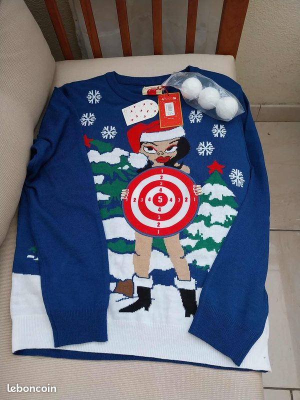 Pull de noel homme cible avec balles taille L NEUF Vêtements
