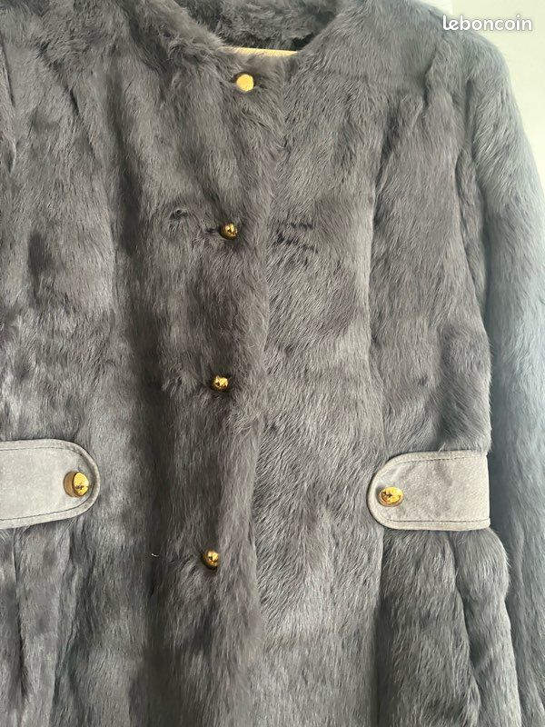 Manteau en fourrure de lapin grise (image 6)