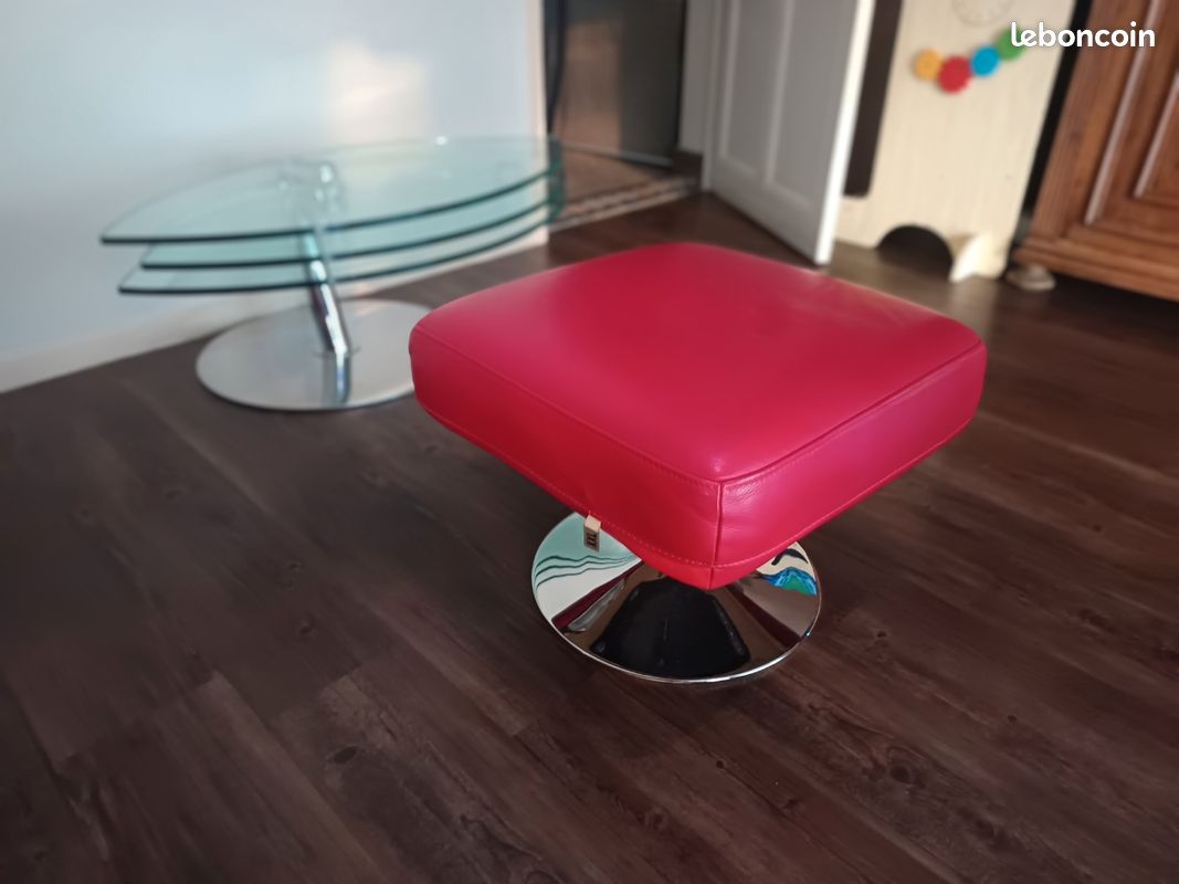 Salon cuir rouge XXL Maison - canapé + fauteuil + 2 poufs - design (image 9)