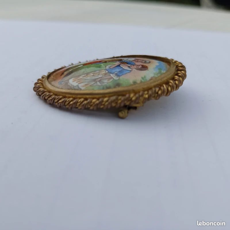 Broche Ancienne Limoges – Vintage Française – Métal Et Pierre – Occasion