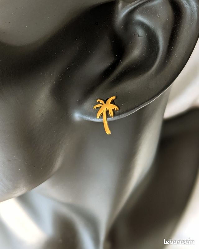 Boucles d'oreilles palmier en acier inoxydable doré Bijoux d'oreilles cocotier arbre été plage vacances tropical Bijou d'été tendance bohème chic clous Cadeau fête des mères Bijou fille (image 1)