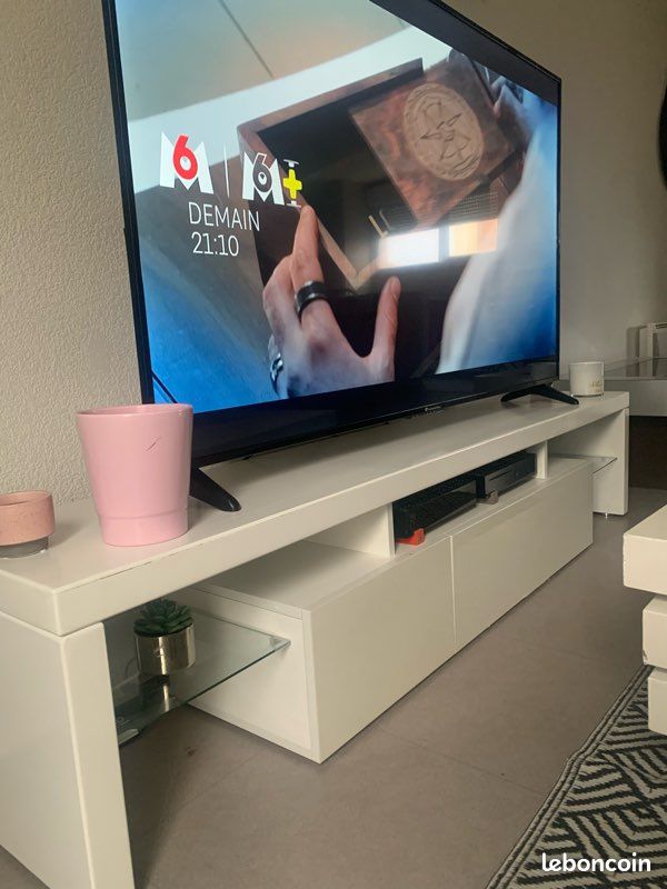 Meuble blanc laqué télévision neuf (image 1)