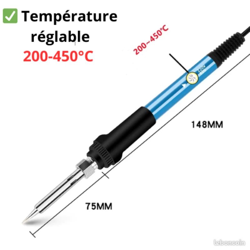 Fer à Souder 60W Température Réglable 200-450°C - Kit Complet Avec Pompe à Dessouder, Support Et Fil D'Étain - Idéal Pour Électronique Et Bricolage