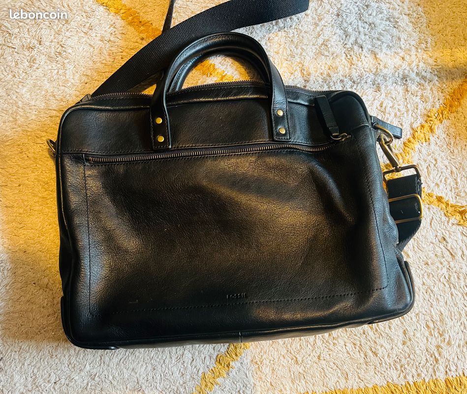 Porte document Fossil cuir noir Accessoires Bagagerie