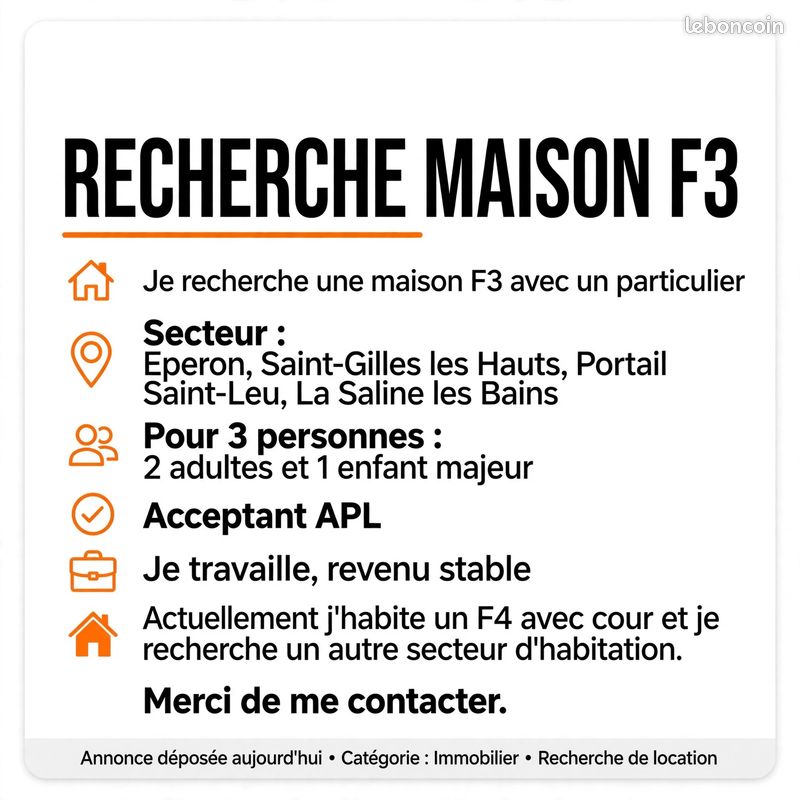Maison 4 pièces 80 m² · à Saint-Paul · 80 m² · 1 000 €/mois