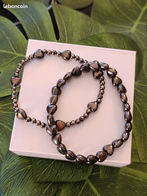 Lot de 2 bracelet perles coeurs noir (image 2)