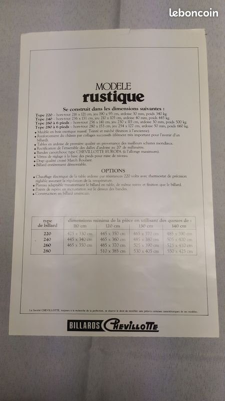 Billard francais CHEVILLOTTE (image 3)